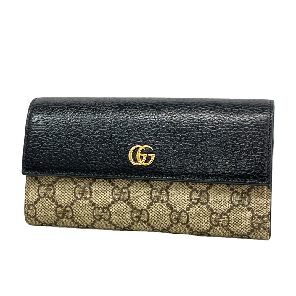 Gucci GG Supreme Long Wallet 456116 Black Brown Women's